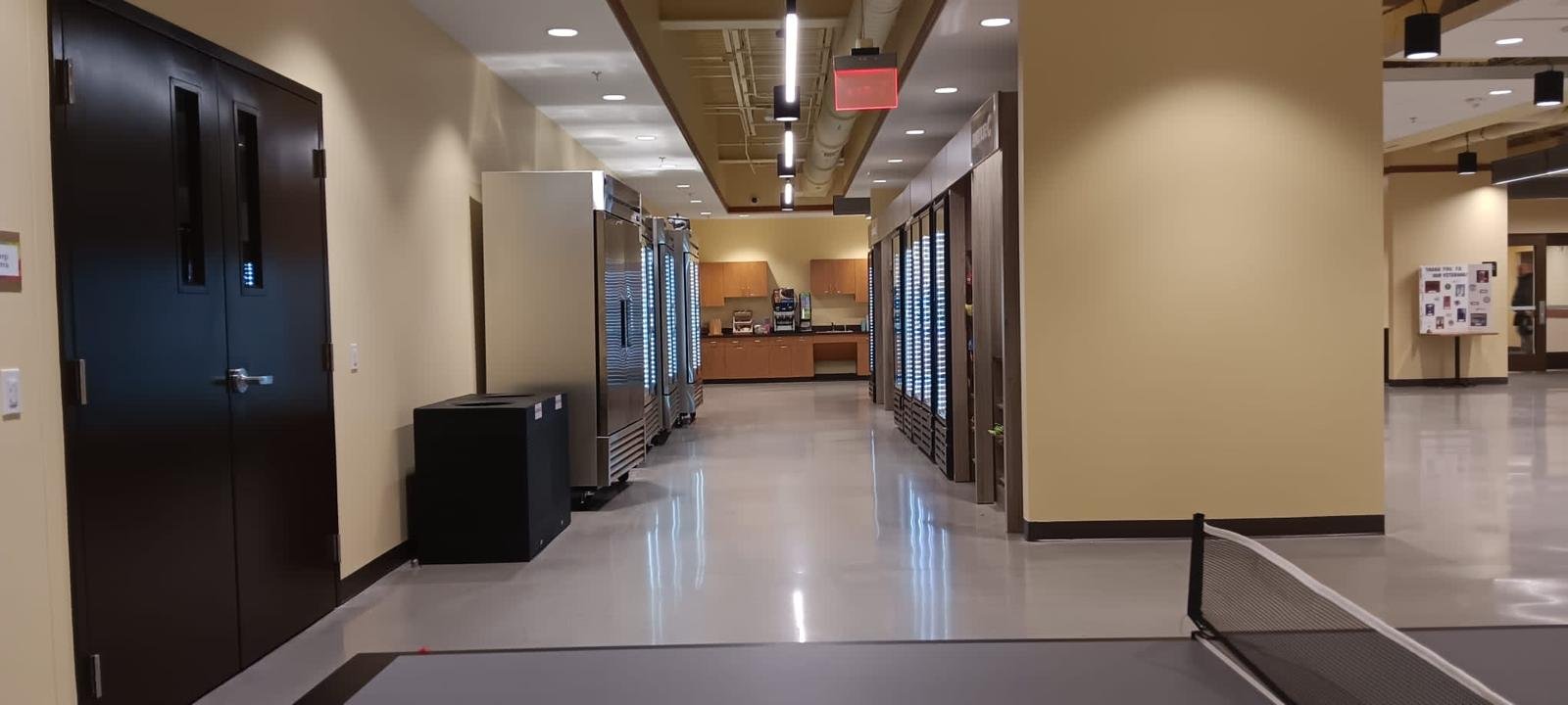 Corridor connecting freezers and kitchen area after cleaning