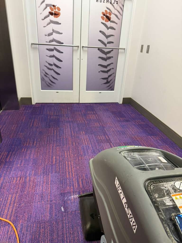 Office carpet during cleaning