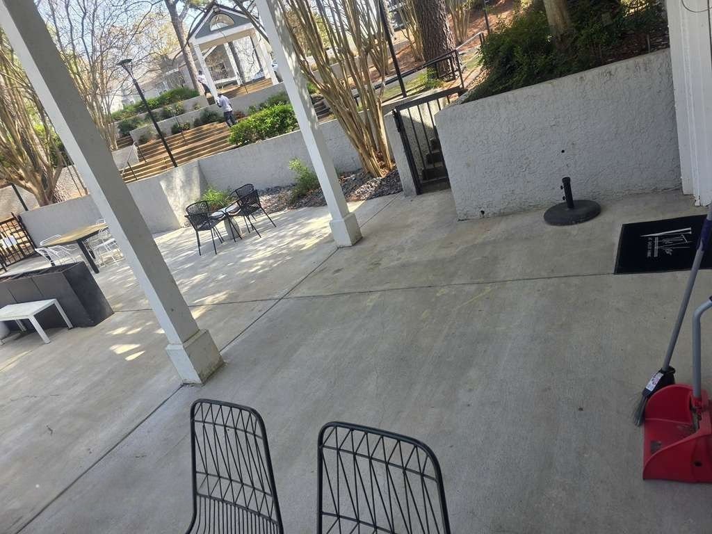 Park sitting area after cleaning