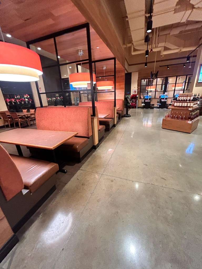 Supermarket food court after cleaning